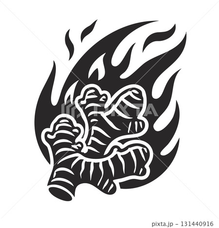 Silhouette of burning ginger root, concept spice. vector illustration. Silhouette of burning ginger root, concept spice. vector illustration. 131440916