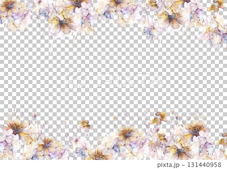 水彩風に仕上げたコスモスをあわせた秋の花枠2 131440958