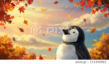秋の空を眺めているペンギン 131440962
