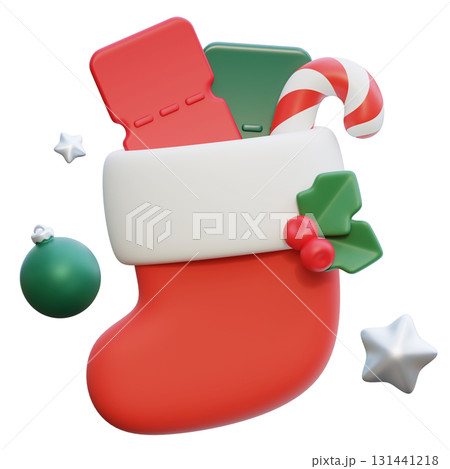 discount coupon in christmas socks cartoon style 3D graphic discount coupon in christmas socks cartoon style 3D graphic 131441218