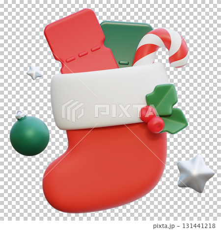 discount coupon in christmas socks cartoon style 3D graphic discount coupon in christmas socks cartoon style 3D graphic 131441218