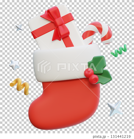 gift card in christmas socks cartoon style 3D graphic 131441219