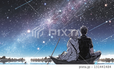 天の川を眺めている恋人たち