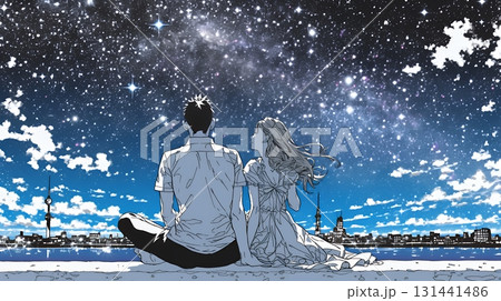 天の川を眺めている恋人たち 131441486