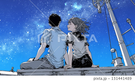 天の川を眺めている恋人たち 131441489