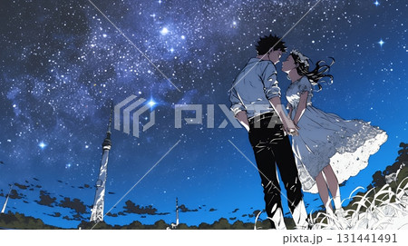 天の川を眺めている恋人たち