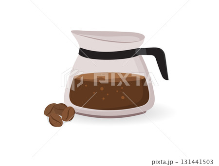 Coffee glass kettle icon illustration. Brown caffeine beverage containing in kitchen utensil with cap and handle. Vector flat kettle illustration 131441503