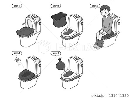非常用トイレの使い方のイラスト 非常用トイレの使い方のイラスト 131441520