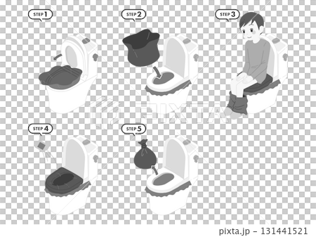 Illustration of how to use an emergency toilet 131441521
