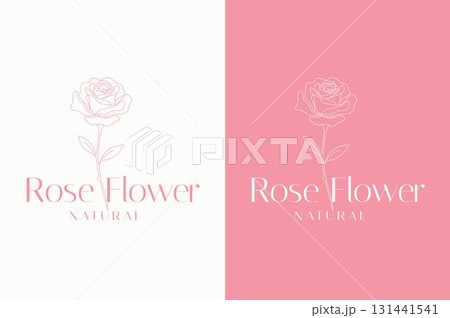 Pink Rose Flower Vector Logo Elegant Minimalist Line Art Design for Cosmetics and Flower Shop Branding 131441541