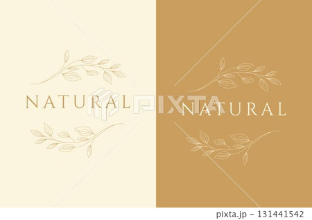 Minimalist Botanical Leaf Thin Line Design Vector Natural Logo Template for Organic Branding, Cosmetic Packaging, and Florist" 131441542