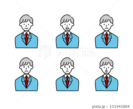 線画のスーツ男性 表情イラスト　カラー　セット　ビジネス　Businessman 131441664