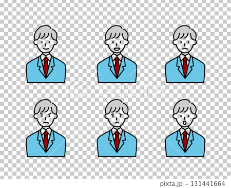 線画のスーツ男性 表情イラスト　カラー　セット　ビジネス　Businessman 131441664