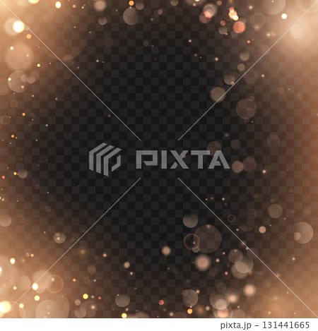 Abstract festive golden bokeh and sparkles frame overlay effect. Vector 131441665