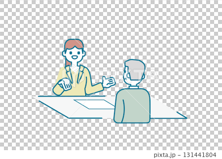 一位女商人向一位老人家講解材料 131441804