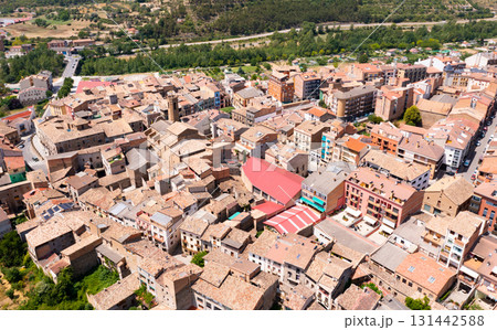 Aerial cityscape of city Puebla de Segur. Spain Aerial cityscape of city Puebla de Segur. Spain 131442588