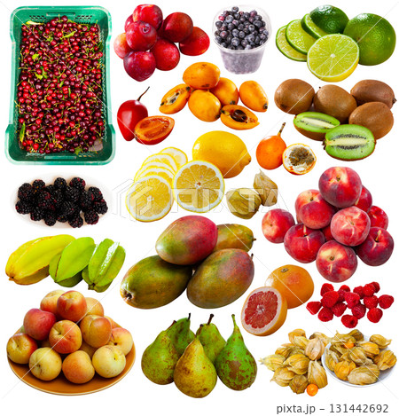 Collage with fruits on white background Collage with fruits on white background 131442692