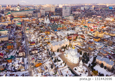 Alekseevo-Akatov monastery and the old residential quarters in the winter in Voronezh Alekseevo-Akatov monastery and the old residential quarters in the winter in Voronezh 131442696