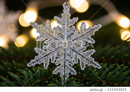 Glitter Snowflake Ornament Hanging On Christmas Tree Glitter Snowflake Ornament Hanging On Christmas Tree 131443035