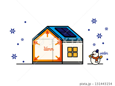高気密・高断熱の家 冬も暖かい省エネ住宅の断面図イラスト ベクター 高気密・高断熱の家 冬も暖かい省エネ住宅の断面図イラスト ベクター 131443154