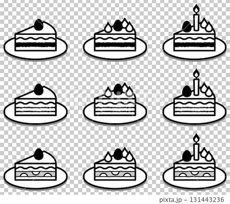 A vector illustration set of delicious cake icons of various shapes A vector illustration set of delicious cake icons of various shapes 131443236