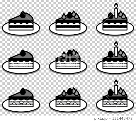 一組各種形狀的美味蛋糕圖示向量插圖集 一組各種形狀的美味蛋糕圖示向量插圖集 131443478