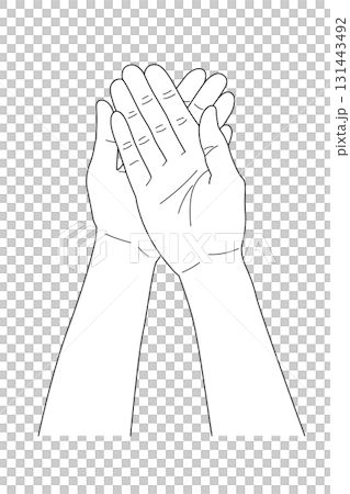 手掌重疊支撐姿勢的線條繪製向量 131443492