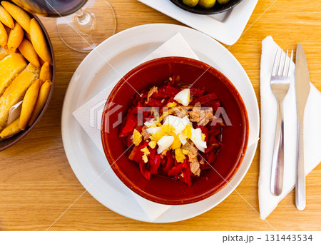 Salad of roasted peppers, popular spanish dish 131443534