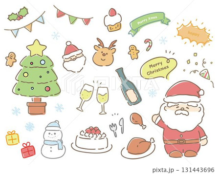 かわいいクリスマスの手書きイラスト素材 かわいいクリスマスの手書きイラスト素材 131443696