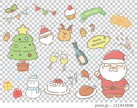 かわいいクリスマスの手書きイラスト素材 かわいいクリスマスの手書きイラスト素材 131443696