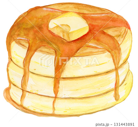 手描き水彩の重なった美味しそうなホットケーキイラスト 手描き水彩の重なった美味しそうなホットケーキイラスト 131443891
