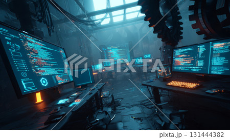 Colorful digital code interface, programming screen, glowing neon, futuristic software development, cyber technology, innovation, dynamic energy Colorful digital code interface, programming screen, glowing neon, futuristic software development, cyber technology, innovation, dynamic energy 131444382