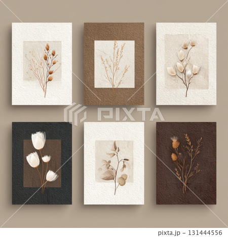 Minimalist botanical wall art, neutral color palette, dried flower illustration, modern home decor, elegant and calming design Minimalist botanical wall art, neutral color palette, dried flower illustration, modern home decor, elegant and calming design 131444556