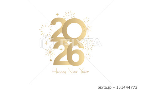 HAPPY NEW YEAR 2026, New Year's Eve Party, Gold text Fireworks, Firework background Banner poster post design 131444772