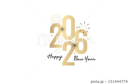HAPPY NEW YEAR 2026, New Year's Eve Party, Gold text Fireworks, Firework background Banner poster post design 131444774