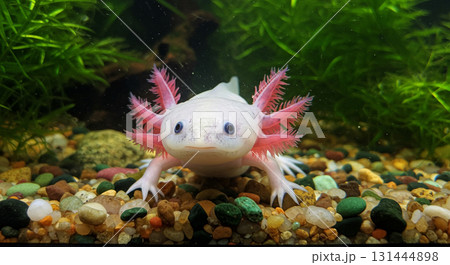 水槽の中を泳いでいるウーパールーパー 水槽の中を泳いでいるウーパールーパー 131444898