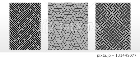 Geometric set of seamless black and gray patterns. Simple vector graphics 131445077