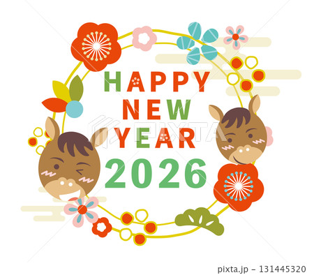 年賀状用のタイトルイラスト　午年　干支　年賀 131445320