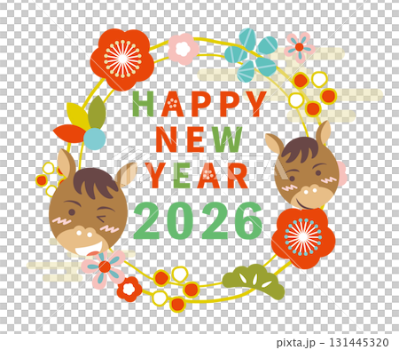 年賀状用のタイトルイラスト　午年　干支　年賀 131445320