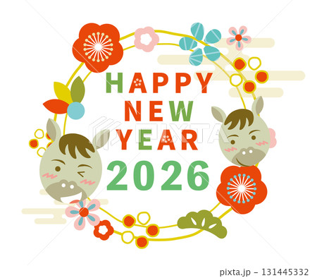 年賀状用のタイトルイラスト 午年 干支 年賀 年賀状用のタイトルイラスト 午年 干支 年賀 131445332