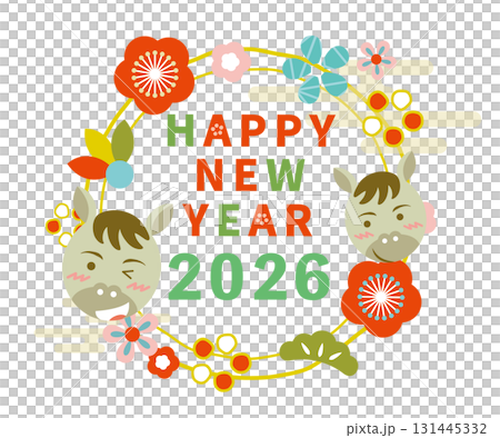 年賀状用のタイトルイラスト 午年 干支 年賀 年賀状用のタイトルイラスト 午年 干支 年賀 131445332