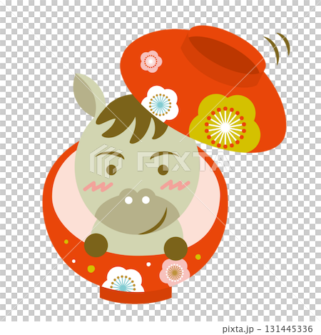 Illustration of a cute horse peeking out of a bowl Year of the Horse Zodiac New Year's card Illustration of a cute horse peeking out of a bowl Year of the Horse Zodiac New Year's card 131445336