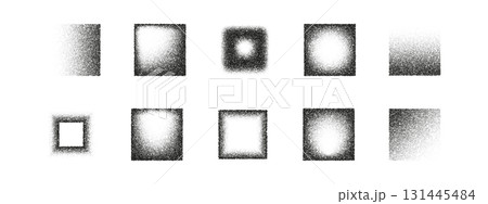 Set of noisy gradient rectangle and square shapes, halftone texture, grain stipple effect, black and white abstract dotted noise pattern for modern poster, social media, grunge design Set of noisy gradient rectangle and square shapes, halftone texture, grain stipple effect, black and white abstract dotted noise pattern for modern poster, social media, grunge design 131445484