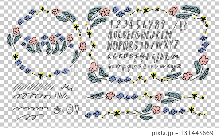 斯堪的納維亞風格時尚花卉手繪向量裝飾插圖手寫字母、字母和數字 斯堪的納維亞風格時尚花卉手繪向量裝飾插圖手寫字母、字母和數字 131445669