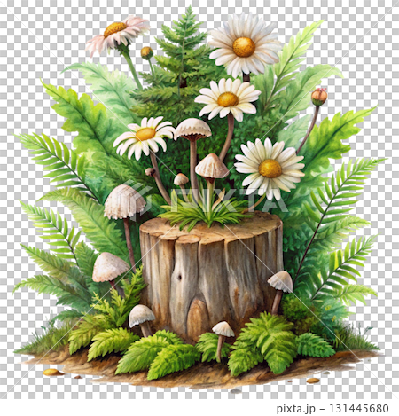 A mossy ancient tree stump with bright flowers blooming from its cracks A mossy ancient tree stump with bright flowers blooming from its cracks 131445680