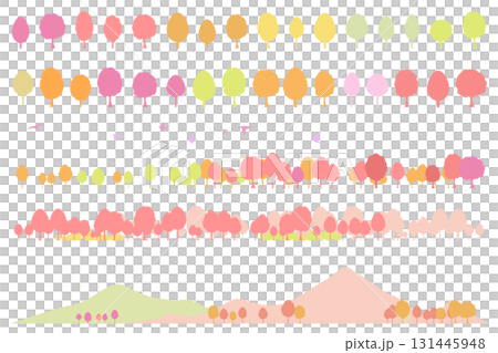 闊葉樹秋葉和山脈輪廓的插圖集-背景插圖 闊葉樹秋葉和山脈輪廓的插圖集-背景插圖 131445948