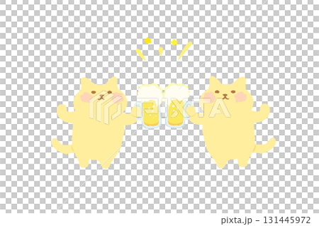 Hand-drawn illustration of a cute cat toasting with beer Hand-drawn illustration of a cute cat toasting with beer 131445972