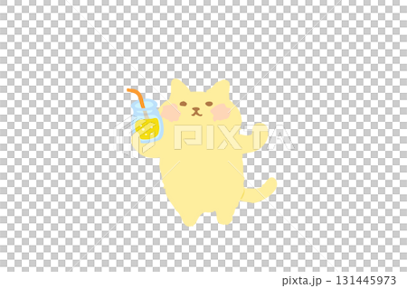 手繪插圖：一隻可愛的貓咪舉杯喝酒 131445973