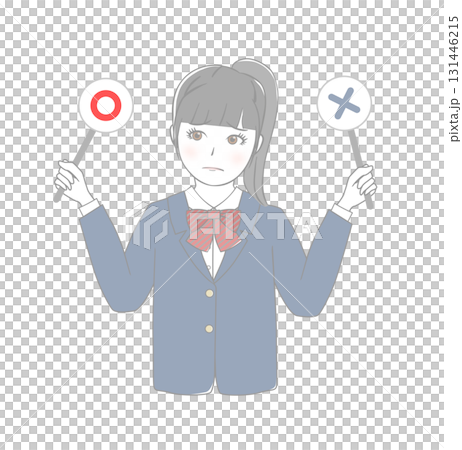A female student holding a check mark and cross mark board A female student holding a check mark and cross mark board 131446215