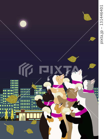秋の夜のコンビニで買った肉まんを食べる猫のイラスト 秋の夜のコンビニで買った肉まんを食べる猫のイラスト 131446401